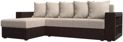 Диван угловой Mebelico Дубай лайт левый (рогожка бежевый/экокожа коричневый)