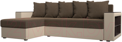 Диван угловой Mebelico Дубай лайт левый (рогожка коричневый/экокожа бежевый)
