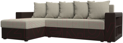 Диван угловой Mebelico Дубай лайт левый (рогожка корфу 02/экокожа коричневый)