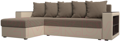 Диван угловой Mebelico Дубай лайт левый (рогожка корфу 03/экокожа бежевый)