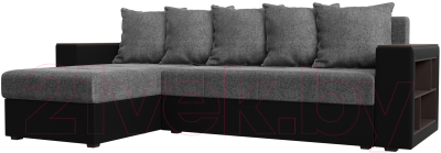 Диван угловой Mebelico Дубай лайт левый (рогожка серый/экокожа черный)