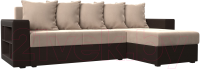 Диван угловой Mebelico Дубай лайт правый (велюр бежевый/экокожа коричневый)