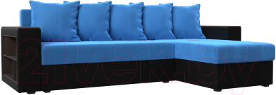 Диван угловой Mebelico Дубай лайт правый (велюр голубой/экокожа черный)