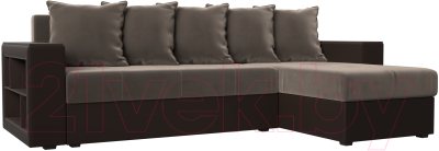 Диван угловой Mebelico Дубай лайт правый (велюр коричневый/экокожа коричневый)