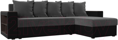 Диван угловой Mebelico Дубай лайт правый (велюр серый/экокожа черный)