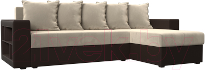 Диван угловой Mebelico Дубай лайт правый (микровельвет бежевый/экокожа коричневый)