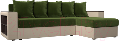 Диван угловой Mebelico Дубай лайт правый (микровельвет зеленый/экокожа бежевый)