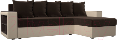 Диван угловой Mebelico Дубай лайт правый (микровельвет коричневый/экокожа бежевый)