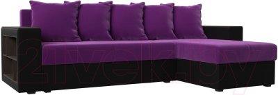 Диван угловой Mebelico Дубай лайт правый (микровельвет фиолетовый/экокожа черный)