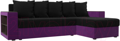 Диван угловой Mebelico Дубай лайт правый (микровельвет черный/фиолетовый)