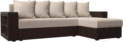 Диван угловой Mebelico Дубай лайт правый (рогожка бежевый/экокожа коричневый)