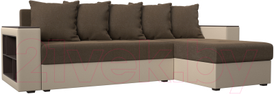 Диван угловой Mebelico Дубай лайт правый (рогожка коричневый/экокожа бежевый)