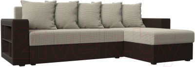Диван угловой Mebelico Дубай лайт правый (рогожка корфу 02/экокожа коричневый)