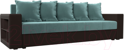 Диван Mebelico Дубай лайт (велюр бирюзовый/экокожа коричневый)