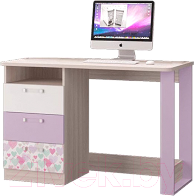 Письменный стол MLK Адель (ясень шимо светлый/ирис/белый/фотопечать)