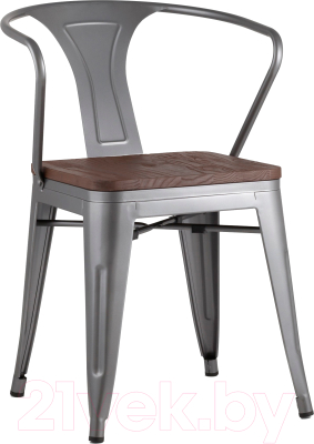 Стул Stool Group Tolix Arm Wood / YD-H440AR-W YG-15 (серебристый матовый/темное дерево)
