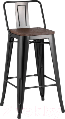 Стул барный Stool Group Tolix Wood со спинкой / YD-H675E-W LG-01 (черный глянцевый/темное дерево)