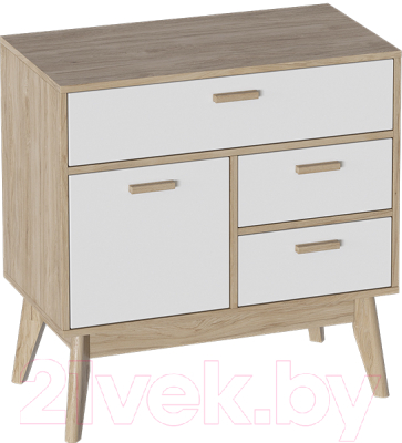 Комод Мебельград Калгари дв и 3ящ (дуб натуральный светлый/белый матовый)