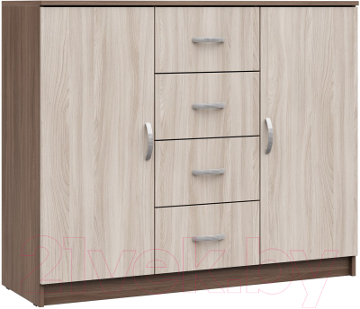 Комод Стендмебель Бася КМ-555-М 4 ящика 2 створки (ясень шимо светлый/ясень шимо темный)