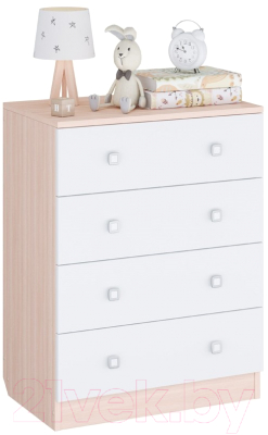 Комод Polini Kids Simple с 4 ящиками / 0001301.161 (дуб пастельный/белый)