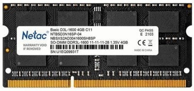 Netac Basic 4GB DDR3 SODIMM PC3-12800 NTBSD3N16SP-04